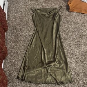 Elegant Olive Green Satin slip Dress